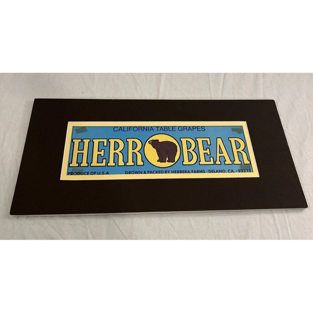 Vintage Herro Bear Grape Crate Label Herrera Farms Delano California Wall Art